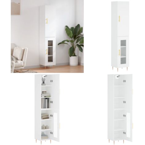 Buffet haut Blanc 34,5x34x180 cm Bois d'ingénierie - Buffet Design Moderne - Meuble Rangement Cuisine - Armoire Blanche - Buffet Haut - Mobilier Salon - Home & Living