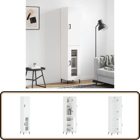 Buffet haut Blanc 34,5x34x180 cm Bois d'ingénierie - Buffet Design Moderne - Meuble Rangement Cuisine - Armoire Blanche - Commode Élégante - Étagère Ouverte