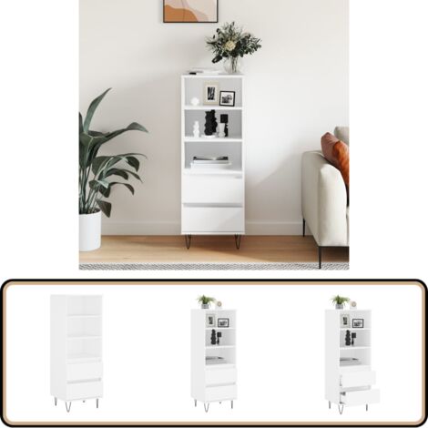 Buffet haut Blanc 40x36x110 cm Bois d'ingénierie - Buffet Design Industriel - Meuble Rangement Blanc - Buffet Contemporain - Buffet Cuisine - Buffet Salon