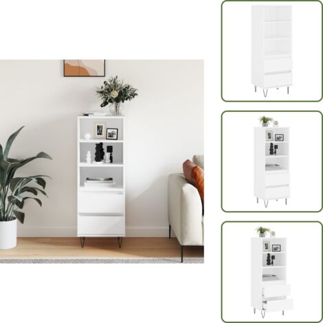 Buffet haut Blanc 40x36x110 cm Bois d'ingénierie - Buffet Design Industriel - Meuble Rangement Blanc - Buffet Contemporain - Buffet Cuisine - Buffet Salon