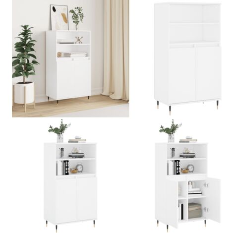 Buffet haut Blanc 60x36x110 cm Bois d'ingénierie - Buffet Design Industriel - Meuble Rangement Blanc - Armoire Cuisine - Commode Salon - Étagère Ouverte - Home & Living