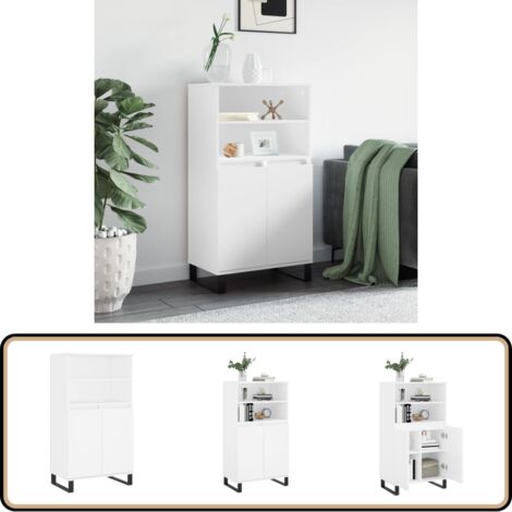 Buffet haut Blanc 60x36x110 cm Bois d'ingénierie - Buffet Design Industriel - Meuble Rangement - Buffet Blanc - Buffet Contemporain - Armoire Cuisine
