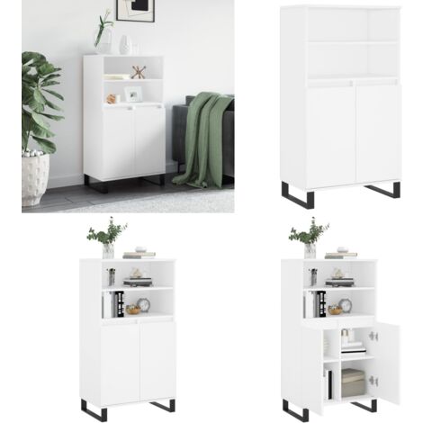 Buffet haut Blanc 60x36x110 cm Bois d'ingénierie - Buffet Design Industriel - Meuble Rangement - Buffet Blanc - Buffet Contemporain - Armoire Cuisine - Home & Living