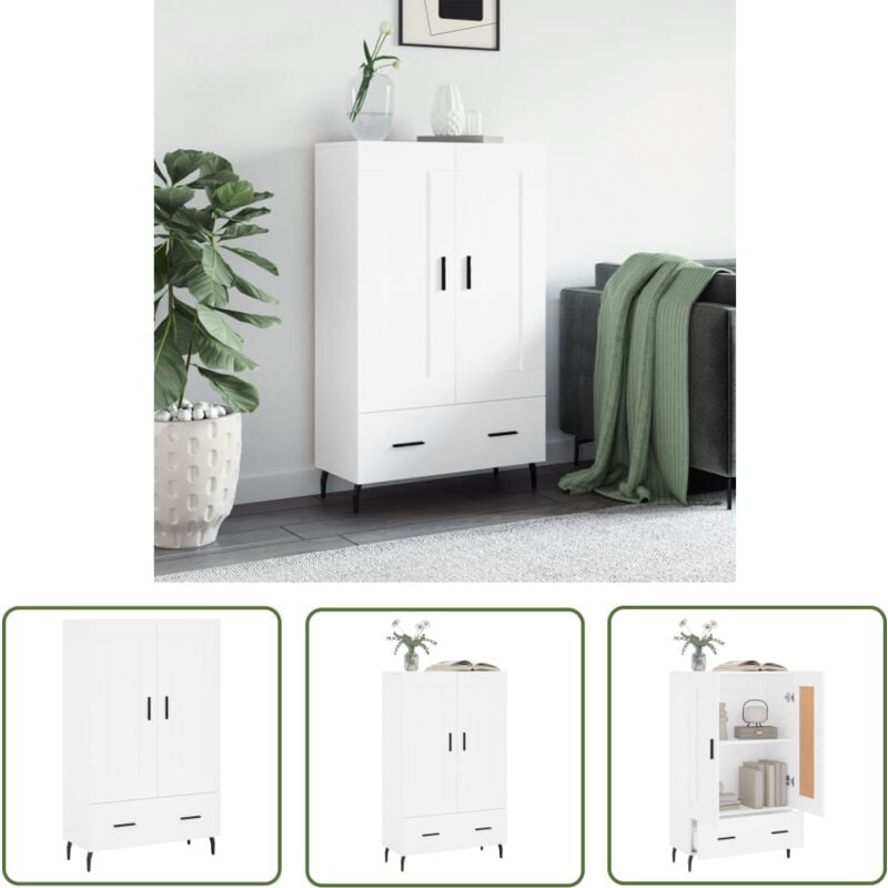 Doc&et² - The Living Store Buffet haut blanc 69,5x31x115 cm bois d'ingénierie - Buffet Design Moderne - Buffet Blanc - Meuble Rangement - Armoire