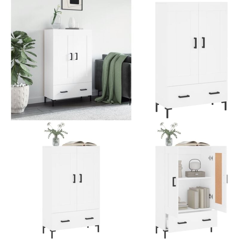 Buffet haut blanc 69,5x31x115 cm bois d'ingénierie - Buffet Design Moderne - Meuble Rangement Cuisine - Armoire Blanche - Commode Élégante - Mobilier