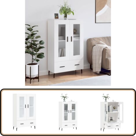 Buffet haut blanc 69,5x31x115 cm bois d'ingénierie - Buffet Design Moderne - Meuble Rangement - Armoire Blanche - Buffet Cuisine - Buffet Salon