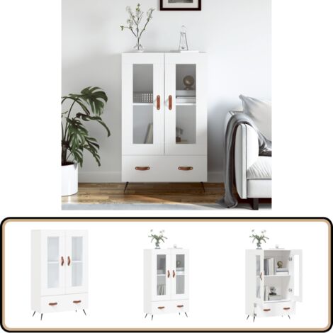Buffet haut blanc 69,5x31x115 cm bois d'ingénierie - Buffet Design Moderne - Meuble Rangement - Armoire Blanche - Buffet Cuisine - Mobilier Salon