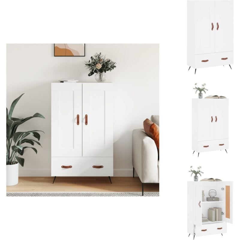 Buffet haut blanc 69,5x31x115 cm bois d'ingénierie - Buffet Design Moderne - Meuble Rangement Cuisine - Armoire Blanche - Buffet En Bois D'ingénierie