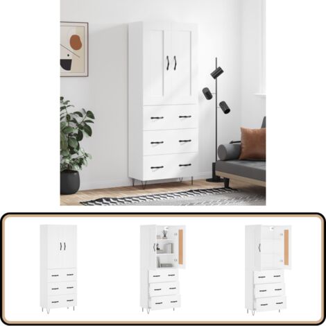 Buffet haut Blanc 69,5x34x180 cm Bois d'ingénierie - Buffet Design Moderne - Meuble Rangement - Armoire Blanche - Buffet Cuisine - Mobilier Salon