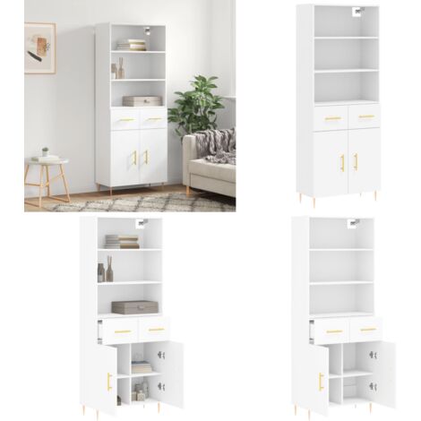 Buffet haut Blanc 69,5x34x180 cm Bois d'ingénierie - Buffet Design Moderne - Meuble Rangement - Armoire Blanche - Mobilier Salon - Commode Élégante - Home & Living