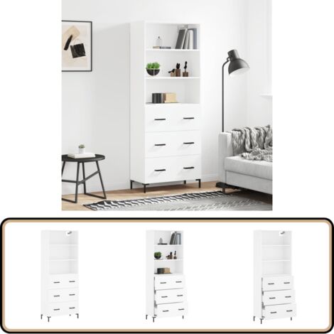 Buffet haut Blanc 69,5x34x180 cm Bois d'ingénierie - Buffet Design Moderne - Meuble Rangement Cuisine - Armoire Blanche - Buffet Haut - Mobilier Salon