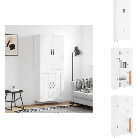 Buffet haut Blanc 69,5x34x180 cm Bois d'ingénierie - Buffet Design Moderne - Meuble Rangement Cuisine - Armoire Blanche - Buffet Haut - Mobilier Salon