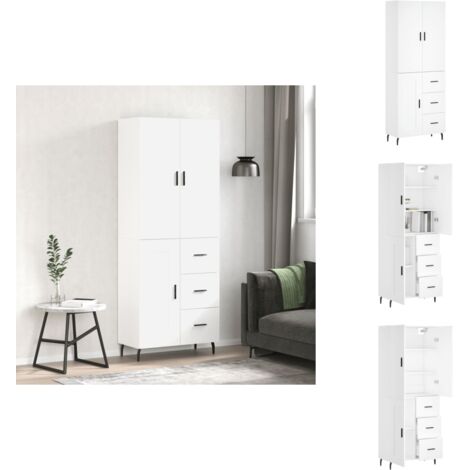 Buffet haut Blanc 69,5x34x180 cm Bois d'ingénierie - Buffet Design Moderne - Meuble Rangement Cuisine - Armoire Blanche - Buffet Haut - Mobilier Salon
