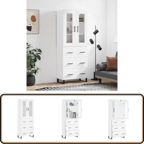 Buffet haut Blanc 69,5x34x180 cm Bois d'ingénierie - Buffet Design Moderne - Meuble Rangement Cuisine - Armoire Blanche - Buffet Haut - Mobilier Salon