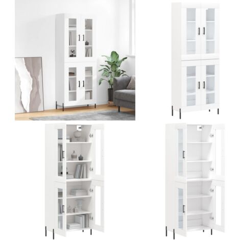 Buffet haut Blanc 69,5x34x180 cm Bois d'ingénierie - Buffet Design Moderne - Meuble Rangement Cuisine - Armoire Blanche - Buffet Haut - Mobilier Salon - Home & Living