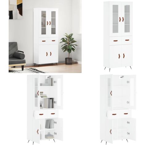 Buffet haut Blanc 69,5x34x180 cm Bois d'ingénierie - Buffet Design Moderne - Meuble Rangement Cuisine - Armoire Blanche - Buffet Haut - Mobilier Salon - Home & Living