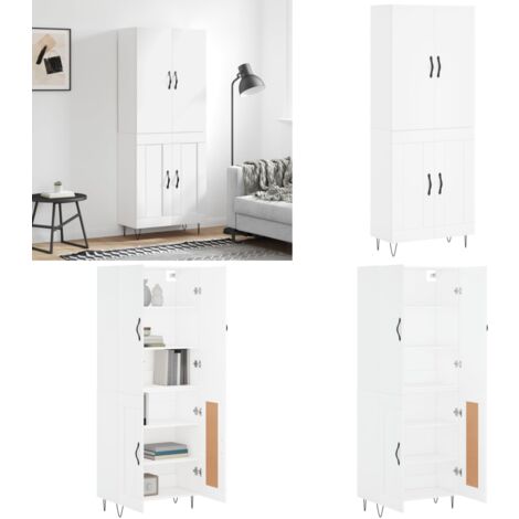Buffet haut Blanc 69,5x34x180 cm Bois d'ingénierie - Buffet Design Moderne - Meuble Rangement Cuisine - Armoire Blanche - Buffet Haut - Mobilier Salon - Home & Living