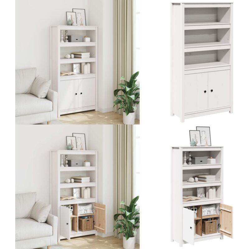 Buffet haut Blanc 80x35x154 cm Bois massif de pin - Buffet - Meuble De Rangement - Armoire - Commode - Bois Massif - Home & Living
