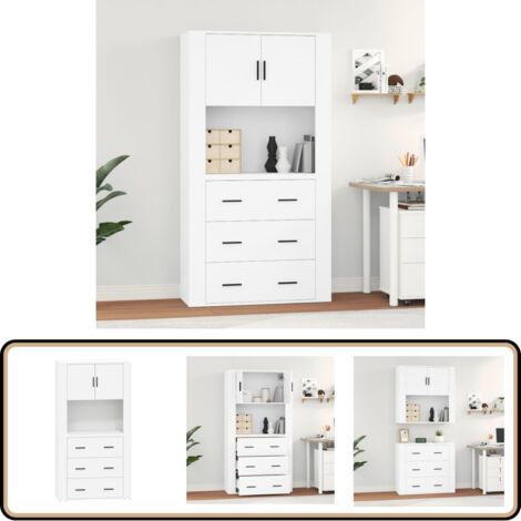 Buffet haut Blanc Bois d'ingénierie - Buffet Design Moderne - Buffet Blanc - Buffet Rangement - Meuble Tv - Buffet Cuisine