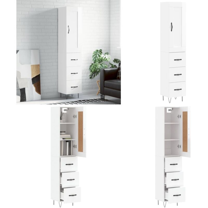 Vidaxl - Buffet haut Blanc brillant 34,5x34x180 cm Bois d'ingénierie - Buffet Design Moderne - Meuble Rangement Blanc - Armoire Cuisine - Buffet Bas