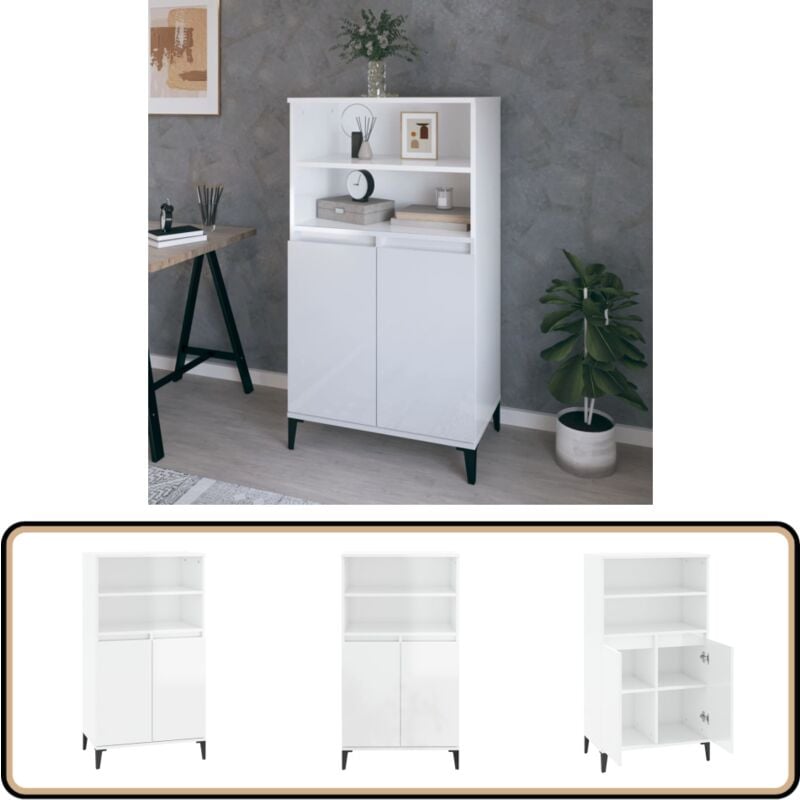 Vidaxl - Buffet haut Blanc brillant 60x36x110 cm Bois d'ingénierie - Buffet Design Moderne - Meuble Rangement Cuisine - Buffet Blanc - Buffet