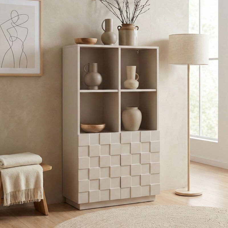 Buffet haut Bopibobro 118 x 64 x 30 cm beige [en.casa]