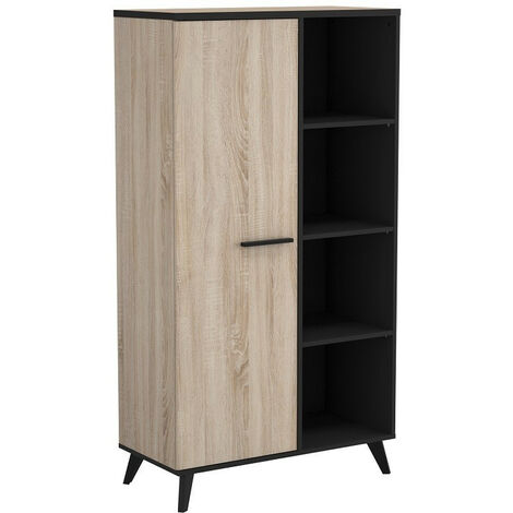 Buffet haut Bruce 1porte 4 niches - Naturel - Coloris chêne et noir