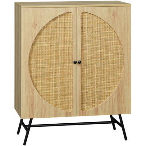 Buffet haut, cannage, 2 portes, 80x39x101,8 cm, naturel