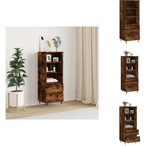 Buffet haut Chêne fumé 40x36x110 cm Bois d'ingénierie - Buffet Design Industriel - Meuble Rangement - Buffet Cuisine - Buffet Salon - Buffet Bois