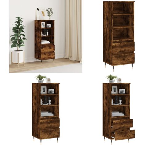 Buffet haut Chêne fumé 40x36x110 cm Bois d'ingénierie - Buffet Design Industriel - Meuble Rangement - Buffet Cuisine - Buffet Salon - Buffet Bois - Home & Living