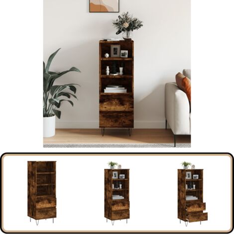 Buffet haut Chêne fumé 40x36x110 cm Bois d'ingénierie - Buffet Design Industriel - Meuble Rangement - Buffet Cuisine - Buffet Salon - Commode Bois