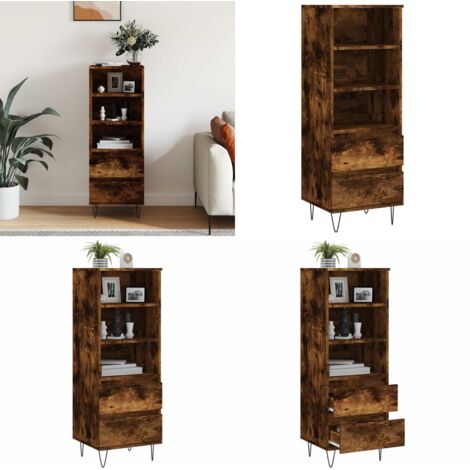 Buffet haut Chêne fumé 40x36x110 cm Bois d'ingénierie - Buffet Design Industriel - Meuble Rangement - Buffet Cuisine - Buffet Salon - Commode Bois - Home & Living