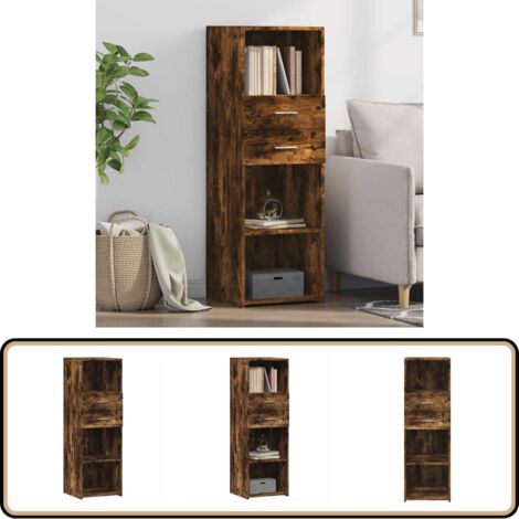 Buffet haut chêne fumé 40x42,5x124 cm bois d'ingénierie - Buffet Design Intemporel - Meuble Rangement Cuisine - Commode Bois Foncé - Étagères Ouvertes - Mobilier Salon
