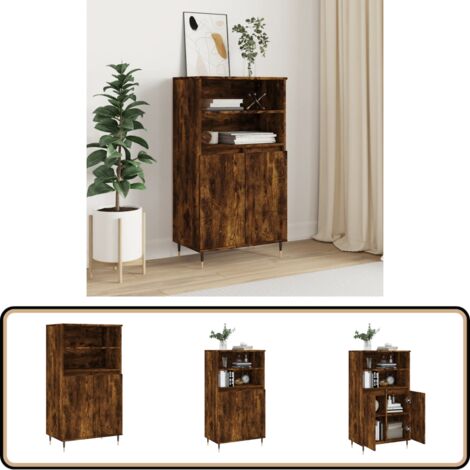 Buffet haut Chêne fumé 60x36x110 cm Bois d'ingénierie - Buffet Design Industriel - Meuble Rangement - Armoire Cuisine - Commode Salon - Étagère Murale