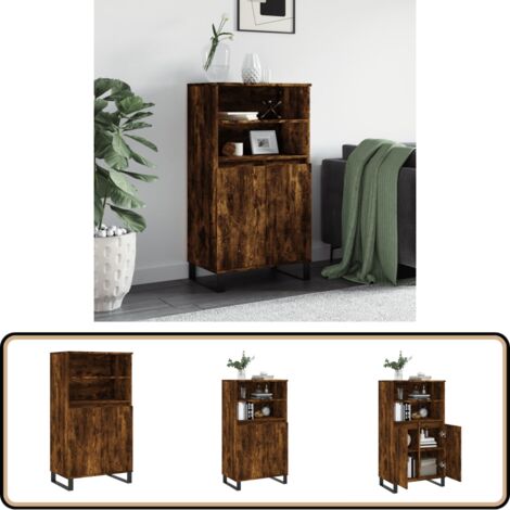 Buffet haut Chêne fumé 60x36x110 cm Bois d'ingénierie - Buffet Design Industriel - Meuble Rangement - Buffet Cuisine - Armoire Ouverte - Commode