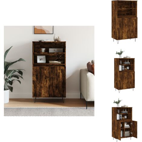 Buffet haut Chêne fumé 60x36x110 cm Bois d'ingénierie - Buffet Design Industriel - Meuble Rangement - Buffet Cuisine - Armoire Ouverte - Commode