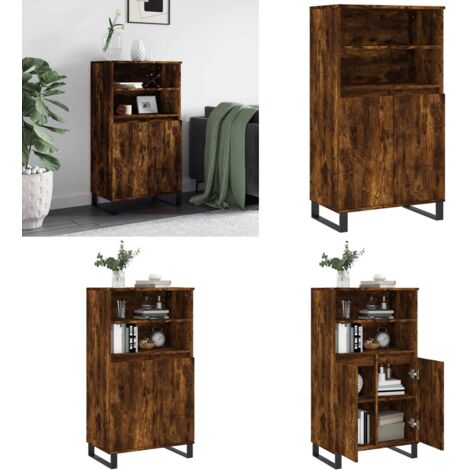Buffet haut Chêne fumé 60x36x110 cm Bois d'ingénierie - Buffet Design Industriel - Meuble Rangement - Buffet Cuisine - Armoire Ouverte - Commode - Home & Living