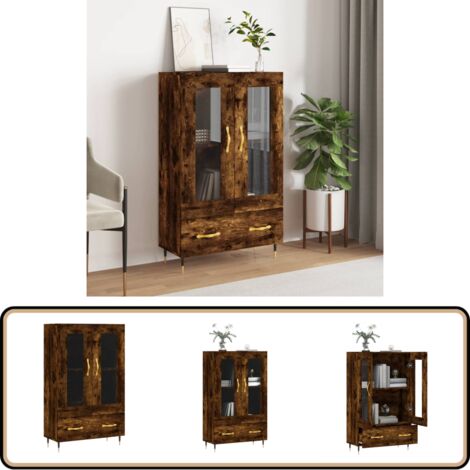 Buffet haut chêne fumé 69,5x31x115 cm bois d'ingénierie - Buffet Design Moderne - Meuble Rangement - Armoire Cuisine - Buffet Vitrine - Commode