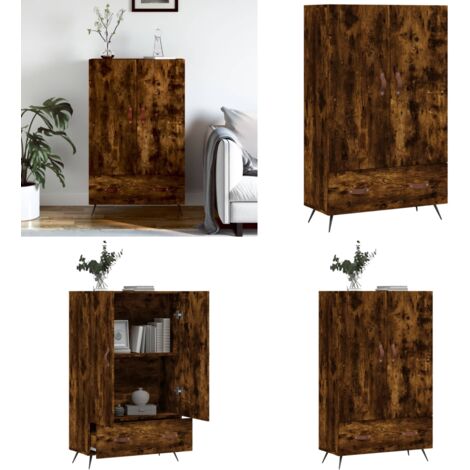 Buffet haut chêne fumé 69,5x31x115 cm bois d'ingénierie - Buffet Design Moderne - Meuble Rangement - Armoire Cuisine - Commode - Étagère Murale - Home & Living