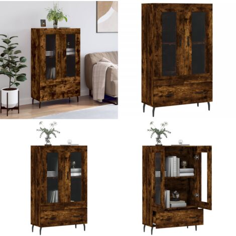 Buffet haut chêne fumé 69,5x31x115 cm bois d'ingénierie - Buffet Design Moderne - Meuble Rangement - Armoire Ouverte - Vitrine Murale - Commode - Home & Living