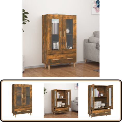 Buffet haut Chêne fumé 70x31x115 cm Bois d'ingénierie - Buffet - Meuble De Rangement - Commode - Meuble TV - Bois D'ingénierie