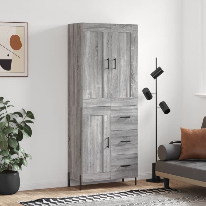 Credenza Grigio Sonoma 69,5x34x180 cm in Legno Multistrato - Vidaxl