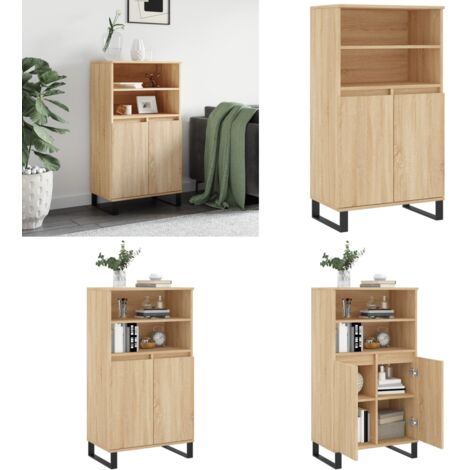 Buffet haut Chêne sonoma 60x36x110 cm Bois d'ingénierie - Buffet Design Industriel - Meuble Rangement - Armoire Ouverte - Commode - Étagère Murale - Home & Living
