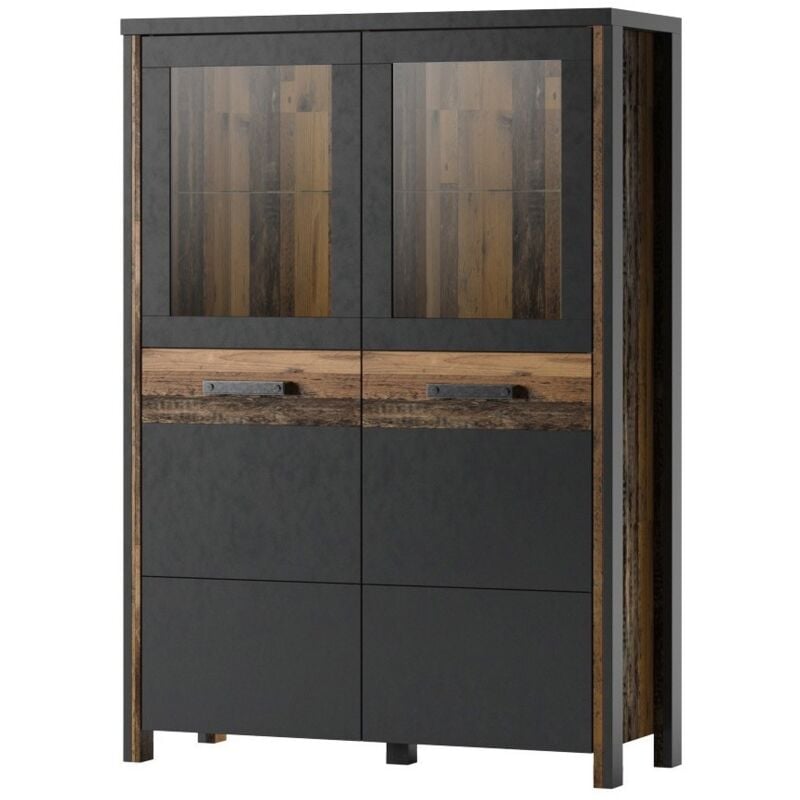 Meublorama - Buffet haut collection windsor. Coloris gris anthracite et chêne foncé.