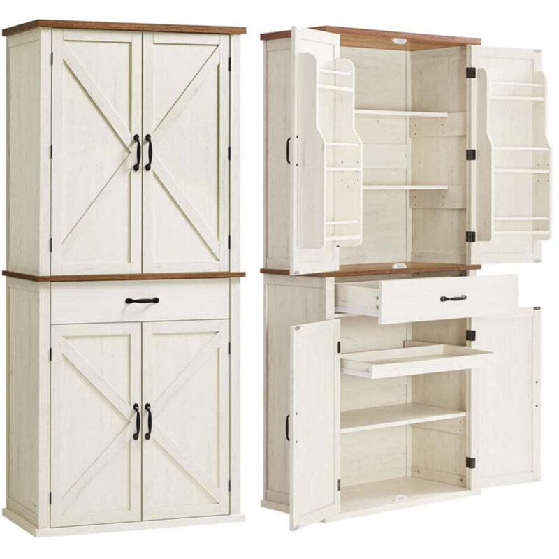 Buffet haut cuisine meuble de rangement armoire vaisselier 40 x 76 x 178 cm grand espace avec un tiroir 4 planches réglables 6 étagères de porte pour Buffet haut cuisine meuble de rangement armoire vaisselier 40 x 76 x 178 cm grand espace avec un tiroir 4 planches réglables 6 étagères de porte pour