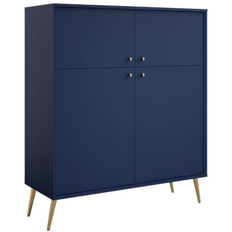 Buffet haut design AZURÉA – 2 portes battantes – Bleu profond – 105x122x41 cm