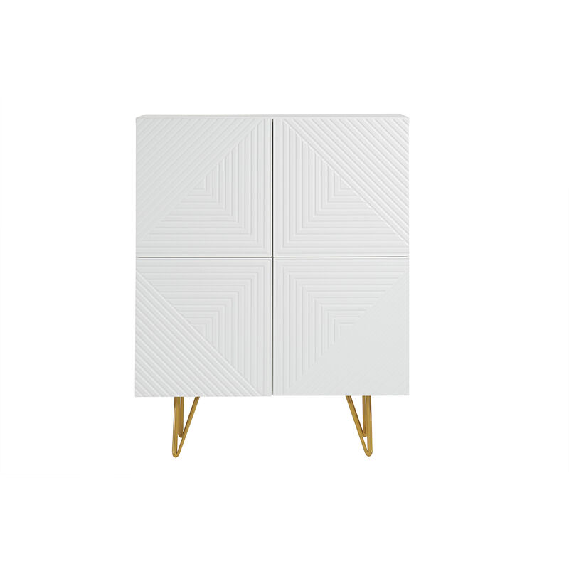 Miliboo - Buffet haut design gravé blanc mat et métal doré 4 portes L86 cm ozen
