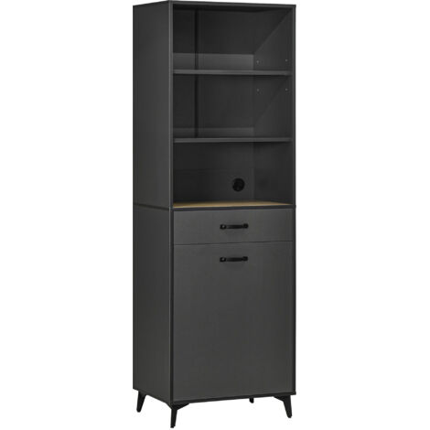 Buffet haut design industriel gris aspect chêne clair