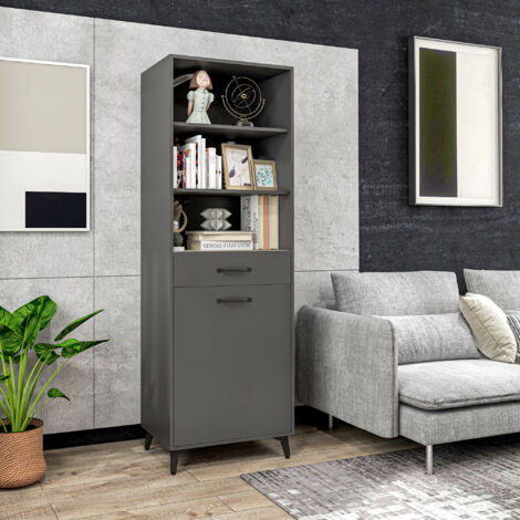 Buffet haut design industriel gris aspect chêne clair