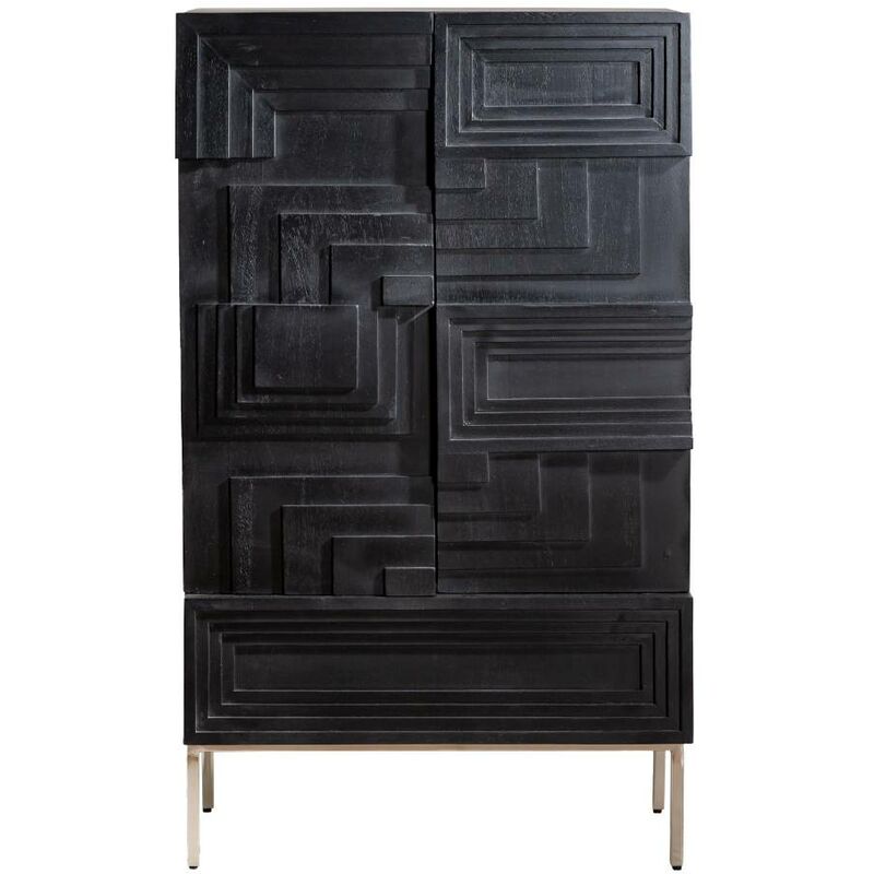 Made In Meubles - Buffet haut en bois de manguier noir Tristan